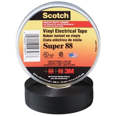 3M 3/4'' x 66' Black 3M 88 Electrical Tape, 100PK BUY00012390
